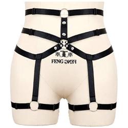 bondage harness Womens Harness Gothic Leg Strappy Lingerie Body Harness Garter Belt Plus Size Elastic Adjustable Black (Black)