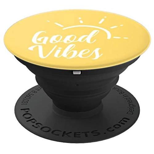 Good Vibes Cute Yellow Sun Beach Positive Energy Quotes Gift PopSockets Grip and Stand for Phones and Tablets