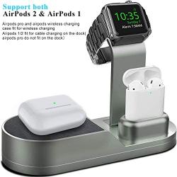 Deszon Wireless Charger Designed for Apple Watch Stand Compatible with Apple Watch Series 5 4 3 2 1, AirPods Pro Airpods and iPhone SE 11 11 pro 11 Pro Max Xs X Max XR X 8 8P(No Adapter)MidnightGreen