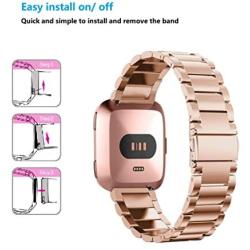 Jiarusig Compatible Fitbit Versa/Versa Lite Edition/Versa 2 Bands, Stainless Steel Versa Smartwatch Metal Band for Men Women Replacement Wristband