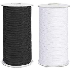 COTTILE Elastic Cord, Flat Elastic Bands for Sewing 1/4 inch Braided Stretch Strap Cord Roll (Black, 25 Yards)