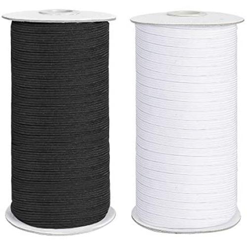 COTTILE Elastic Cord, Flat Elastic Bands for Sewing 1/4 inch Braided Stretch Strap Cord Roll (Black, 25 Yards)