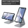 Adjustable Cell Phone Stand, OMOTON Desktop Cell Phone Stand Tablet Stand, Advanced 4mm Thickness Aluminum Stand Holder for Mobile Phone and Tablet (Up to 10.1 inch) … (Grey)