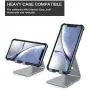 Adjustable Cell Phone Stand, OMOTON Desktop Cell Phone Stand Tablet Stand, Advanced 4mm Thickness Aluminum Stand Holder for Mobile Phone and Tablet (Up to 10.1 inch) … (Grey)