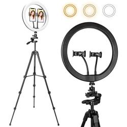 Selfie Ring Light 12" with 56" Extendable Tripod Stand & 2 Phone Holder for iPhone and Android Phone, Lusweimi Dimmable Led Ring lights for Live Stream/YouTube/TikTok/Makeup/Photography