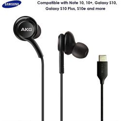 ElloGear 2020 Earbuds Stereo Headphones for Samsung Galaxy Note 10, Note 10+, Galaxy S10, S9 Plus, S10e - Designed by AKG - Braided Cable with Microphone and Volume Remote Type-C Connector - Black