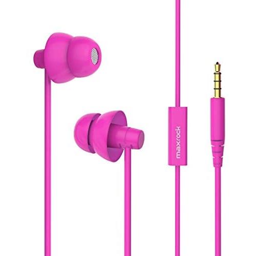 MAXROCK (TM) Super Mini Total Soft Silicon Earbuds Headphones with Mic Music Sleep Choice for Cellphones Ipad Tablet Mp3 Laptop and Most 3.5mm Audio Player (Pink)