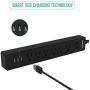 Nekteck 6-Outlet Power Strip Surge Protector with 3 USB Ports, 5-Foot Long Cord, Flat Plug, Ideal for Travel Accessories, Mobile Devices, Personal Electronics, Small Appliances and More