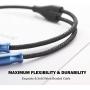 MillSO Headset Splitter Adapter Nylon Braided 4 Pole TRRS Male to 2 Female Headphone Splitter Mic and Audio Y Cable for Gaming Headset to PS4/Xbox One/Smartphone/PC [Seablue Young Series] - 1 FT