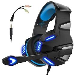 Gaming Headset for PS4 Xbox One, Gaming Headphones with Mic Stereo Surround Noise Reduction LED Lights Volume Control for Laptop, PC, Tablet, Smartphones - Blue