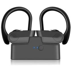 True Wireless Earbuds Bluetooth 5.0 Headphones CRSCN Sweatproof Sport Earphone with Earhook Charging Case Built-in Mic in-Ear Earbuds 40H Playtime HD Stereo Sound Headset for Running (Black&Silver)