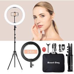 MountDog LED Ring Light 14 inch Dimmable Selfie Ring with Tripod Stand, Flexible Phone Holder, Bluebooth Remote Control and Carry Bag for Live Stream Makeup Portrait YouTube Video Shooting TikTok