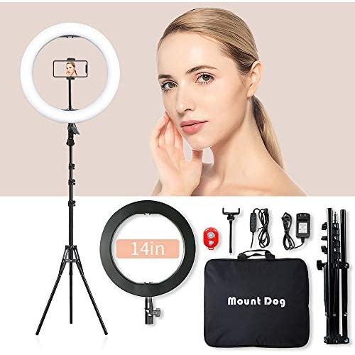 MountDog LED Ring Light 14 inch Dimmable Selfie Ring with Tripod Stand, Flexible Phone Holder, Bluebooth Remote Control and Carry Bag for Live Stream Makeup Portrait YouTube Video Shooting TikTok