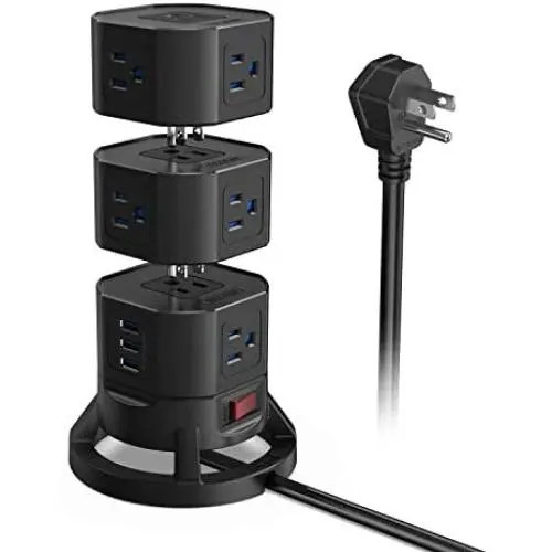 BESTEK 12 Outlets Power Strip Tower with 3 USB Ports Stackable Design Extend to 14 AC Outlets for PC Laptop Mobiles,6 Feet Extension Cord,Black BESTEK 12 Outlets Power Strip Tower with 3 USB Ports Stackable Design Extend to 14 AC Outlets for PC Laptop Mobiles,6 Feet Extension Cord,Black