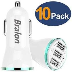 Bralon USB Car Charger[10-Pack],18W/3.4A Rapid Car Charger with Smart ID Compatible with iPhone 11/11 Pro/11 Pro Max/Xs/Xs max/Xr/X/8/7 iPad Pro/Air/Mini Galaxy Note S10/S9/S8/S7 LG Nexus and More