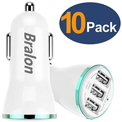 Bralon USB Car Charger[10-Pack],18W/3.4A Rapid Car Charger with Smart ID Compatible with iPhone 11/11 Pro/11 Pro Max/Xs/Xs max/Xr/X/8/7 iPad Pro/Air/Mini Galaxy Note S10/S9/S8/S7 LG Nexus and More