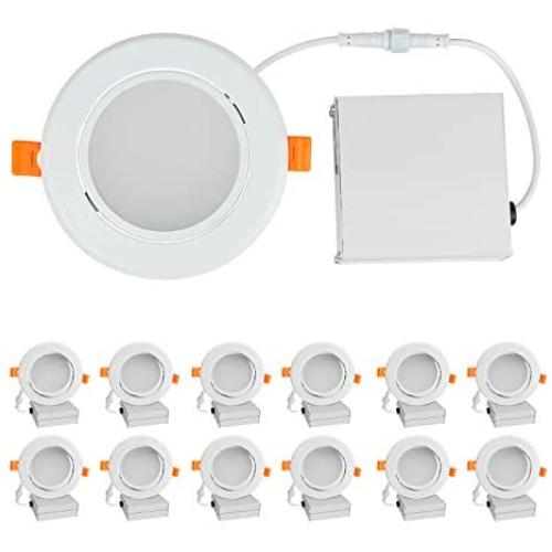 OSTWIN 4 Inch LED Gimbal Recessed Light with Junction Box 9W (45W Eqv) Dimmable Thin Adjustable LED Recessed Light 585lm, 3000K (Warm Light), ETL and Energy Star Listed, Pack of 12