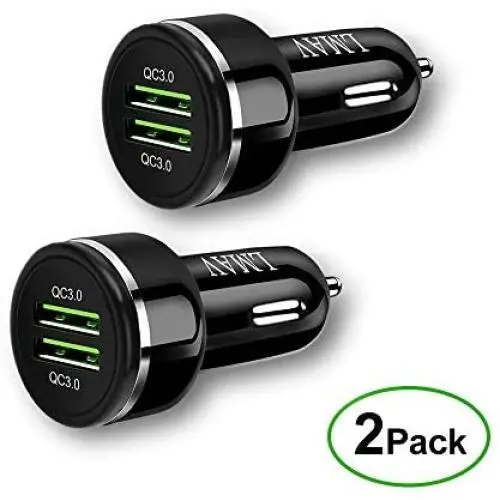Car Charger, 48W 6A Dual-Port QC 3.0 Fast USB Car Charger Adapter Compatible for Galaxy S10+ Note 10, iPhone 11 Pro XS Max iPad Pro, Moto, LG, Pixel, OnePlus, Huawei and More.[2Pack]