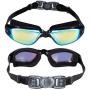 FMU Swim Goggles, Swimming Goggles No Leaking Anti Fog UV Protection Triathlon Swim Goggles with Nose Clips + Ear Plugs Free Protection Case for Adult Men Women Youth Kids Child