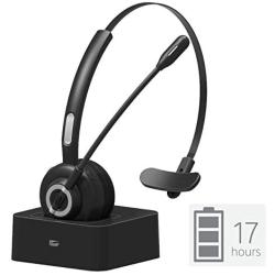 Golvery Bluetooth Office Headset with Boom Mic, Wireless CVC6.0 Noice Cancelling Headset with Charging Cradle, Supports Mute Function, Multi Point, 17 Hours Talking Time for PC Skype Cell Phone