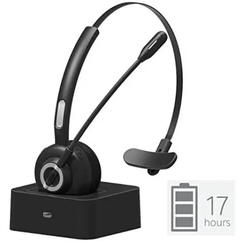 Golvery Bluetooth Office Headset with Boom Mic, Wireless CVC6.0 Noice Cancelling Headset with Charging Cradle, Supports Mute Function, Multi Point, 17 Hours Talking Time for PC Skype Cell Phone Golvery Bluetooth Office Headset with Boom Mic, Wireless CVC6.0 Noice Cancelling Headset with Charging Cradle, Supports Mute Function, Multi Point, 17 Hours Talking Time for PC Skype Cell Phone