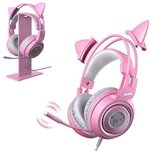 SOMIC G951s Pink Stereo Gaming Headset and Pink Headphone Stand for PS4, Xbox One, PC, Mobile Phone, 3.5MM