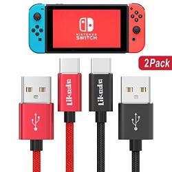 Charger Charging Cable for Nintendo Switch, 2 Pack 6.6Ft USB Type C Cable Nylon Braided USB C to USB A Fast Data Sync Cord for Nintendo Switch, Google Pixel, Samsung Galaxy S9 S8 Note 9 (Red+Black)