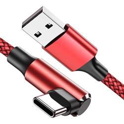 geekboy Type C Cable 90 Degrees Right Angle [2-Pack 10ft] Nylon Braided USB A to USB C Fast Charger Cord for Samsung S20 S10 S10e S9 S8 Plus,Note 10 9 8, LG V30 V20(Red)