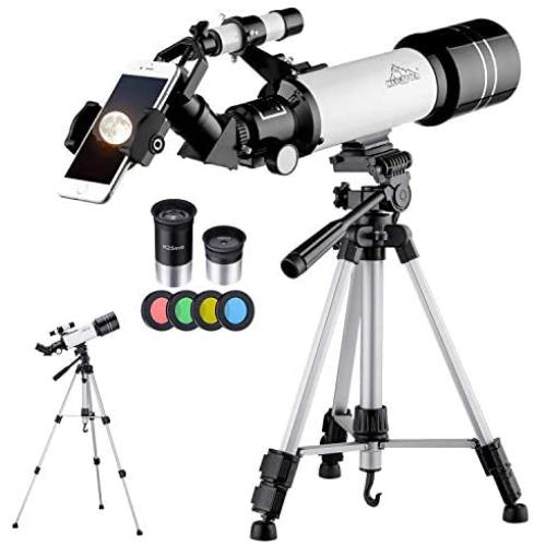 MAXLAPTER Telescope for Kids and Beginners, 70mm Travel Refractor Telescope for Astronomy with Adjustable Tripod, Smartphone Adapter, Camera Shutter Wire Control, Backpack