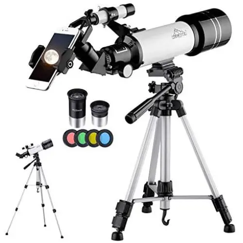 MAXLAPTER Telescope for Kids and Beginners, 70mm Travel Refractor Telescope for Astronomy with Adjustable Tripod, Smartphone Adapter, Camera Shutter Wire Control, Backpack MAXLAPTER Telescope for Kids and Beginners, 70mm Travel Refractor Telescope for Astronomy with Adjustable Tripod, Smartphone Adapter, Camera Shutter Wire Control, Backpack