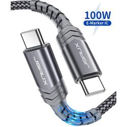 USB C to USB C Fast Charging Cable 100W 10ft, JSAUX 5A USB Type C Cable Compatible with MacBook Pro 2019 2018, iPad Pro 2019 2018, Samsung Galaxy S20 S20+ S20 Ultra Note 10 Plus A80, Pixel 3/3a/2-Grey