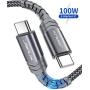 USB C to USB C Fast Charging Cable 100W 10ft, JSAUX 5A USB Type C Cable Compatible with MacBook Pro 2019 2018, iPad Pro 2019 2018, Samsung Galaxy S20 S20+ S20 Ultra Note 10 Plus A80, Pixel 3/3a/2-Grey