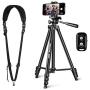 UBeesize Bundle 51" Adjustable Travel Video Phone Tripod Stand & Camera Neck Shoulder Sling Strap, Compatible with Smartphone & Camera.