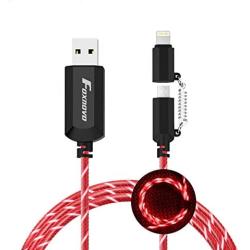 [Apple MFi Certified] Foxnovo Led iPhone Charger Cable, 2-in-1 Led Lightning Cable with 360° Flowing Light for iPhone 11/11 Pro/Max/XS/XR/X/8/8 Plus/7/7 Plus/6/6 Plus/5s/5s Plus/Android (Red), 3.3FT