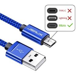 JSAUX Micro USB Cable Android, (2-Pack 6.6FT) Micro USB to USB A High Speed Sync Charger Nylon Braided Cord Compatible Samsung Galaxy S6 S7 Edge J7 Note 5,Kindle,LG,PS4,Camera,Smartphones(Blue)