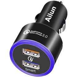 Ailun Car Charger Qualcomm Quick Charge 3.0 Adapter Fast Dual USB Port 35W for Mobile Device iPhone 11/11Pro Max/X Xs XR Galaxy s20+ S20Ultra s10 Blue Light