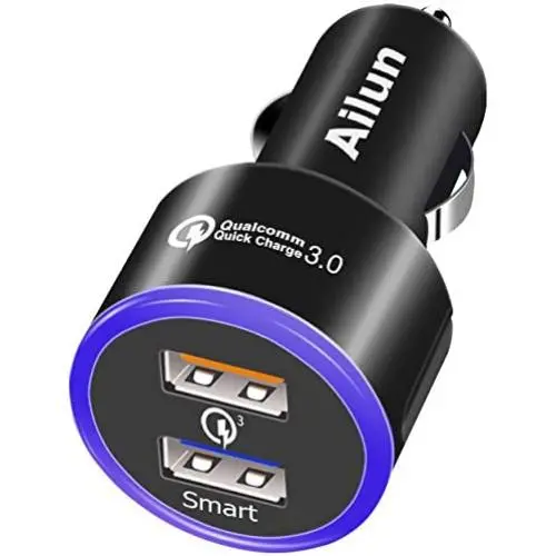 Ailun Car Charger Qualcomm Quick Charge 3.0 Adapter Fast Dual USB Port 35W for Mobile Device iPhone 11/11Pro Max/X Xs XR Galaxy s20+ S20Ultra s10 Blue Light