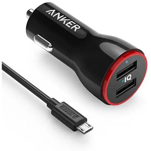 Anker 24W Dual USB Car Charger PowerDrive 2 + 3ft Micro USB to USB Cable Combo for Galaxy S7/S6/Edge/Plus, Note 5/4, LG, Nexus, HTC and More, Black