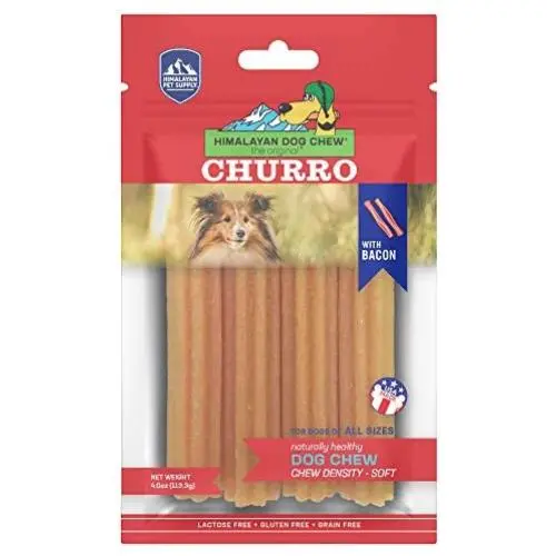Himalayan Pet Supply yaky Churro Himalaya Cheese Treats | Lactose Free | Gluten Free | Grain Free | Made in USA | for All Breeds | 4 Churros per Pouch | Real Bacon Flavor