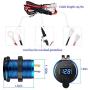 YONHAN Quick Charge 3.0 Dual USB Charger Socket, Waterproof Power Outlet Fast Charge with LED Voltmeter & Wire Fuse DIY Kit for 12V/24V Car Boat Marine ATV Bus Truck and More - Deep Blue