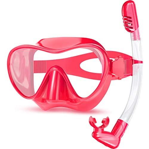 Rodicoco Snorkel Set Frameless Snorkel Goggles Foldable Snorkel Gear Detachable Snorkel Mask with 180° Panoramic View and Anti Fog Tempered Glass for Swimming Scuba Diving Snorkeling