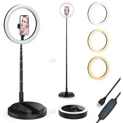 12 Inch Selfie Ring Light with Stand and Phone Holder, Foldable Makeup Light 20.8" - 67” Stretchable,3 Color Modes, USB Powered LED Selfie Light Ring for iPhone and Android,TIK Tok Light Mobile Stand.