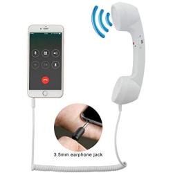 CM Vintage Retro Telephone Handset Cell Phone Receiver MIC Microphone for Cellphone Smartphone, 3.5 mm Socket (White)