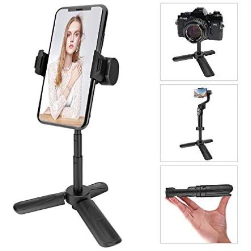 Phone Tripod, MOUNTDOG Mini Portable Camera Stand Holder, Extendable Tabletop Desktop Tripod Legs Compatible with iPhone/Camera/Samsung/Smartphone/Webcam, 360° Rotation, Black
