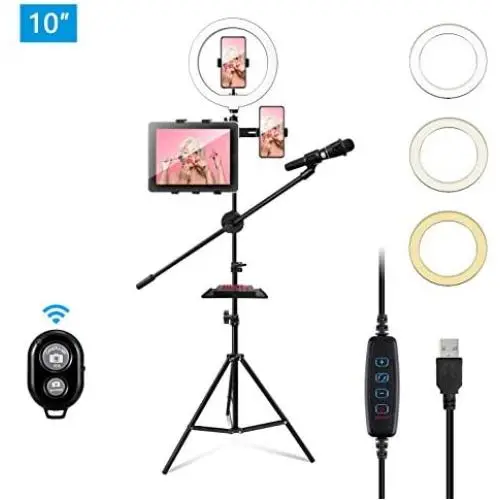 10" LED Ring Light with Tripod Stand & Cell Phone Holder for Video Live Stream/Photography, Live Stream Kits Ring Fill Light for YouTube TikTok Video Live Stream/Selfie/Makeup (10 inches) 10" LED Ring Light with Tripod Stand & Cell Phone Holder for Video Live Stream/Photography, Live Stream Kits Ring Fill Light for YouTube TikTok Video Live Stream/Selfie/Makeup (10 inches)