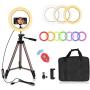 Emart 10-inch 10 Colors & 10 Brightness Levels RGB Selfie Ring Light with Adjustable Tripod Stand & Cell Phone Holder, Dimmable LED O Ring Light for Live Stream, YouTube Video, Makeup