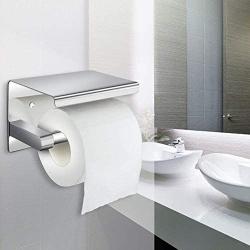 Toilet Roll Holder without Drilling,Esonstyle Self-Adhesive Stainless Steel Toilet Paper Holder Toilet Roll Holder Toilet Paper Roll Holder Wall Mount Toilet Roll Holder with Storage (silver, SUS304)