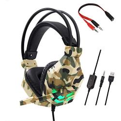 GFDGFDG Gaming Headset for PS4, PC Surround Sound Over Ear Gaming Headphones with Noise Canceling Mic Camouflage LED Light, for Xbox Playstation 4 Laptop Smart Phone