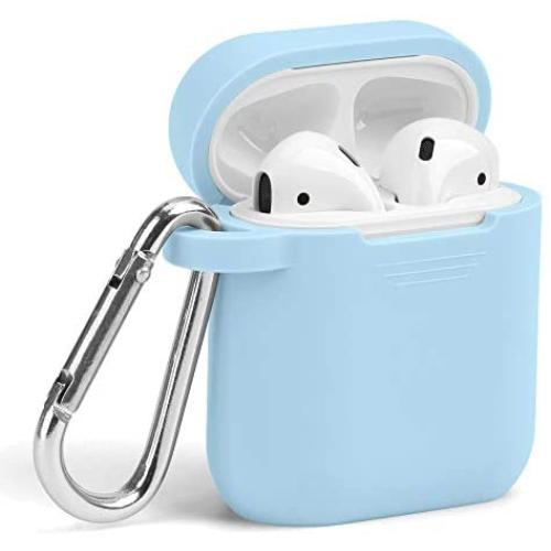 Airpods Case, GMYLE Silicone Protective Shockproof Wireless Charging Airpods Earbuds Case Cover Skin with Keychain kit Set, Women Girls Men, Compatible for Apple AirPods 2 & 1 – Sky Blue