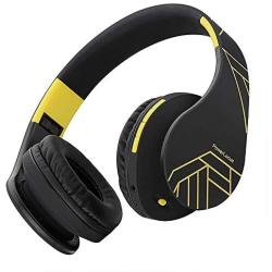 PowerLocus Bluetooth Over-Ear Headphones, Wireless Stereo Foldable Headphones Wireless and Wired Headsets with Built-in Mic, Micro SD/TF, FM for iPhone/Samsung/iPad/PC (Black/Yellow)